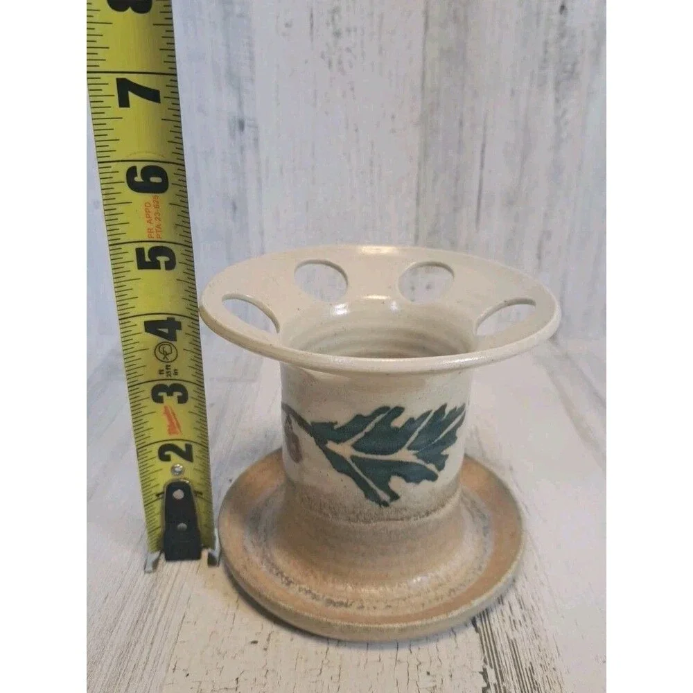 Stegall Studio Art Pottery Toothbrush Holder Acorn Leaf Oak Branch Decor Signed